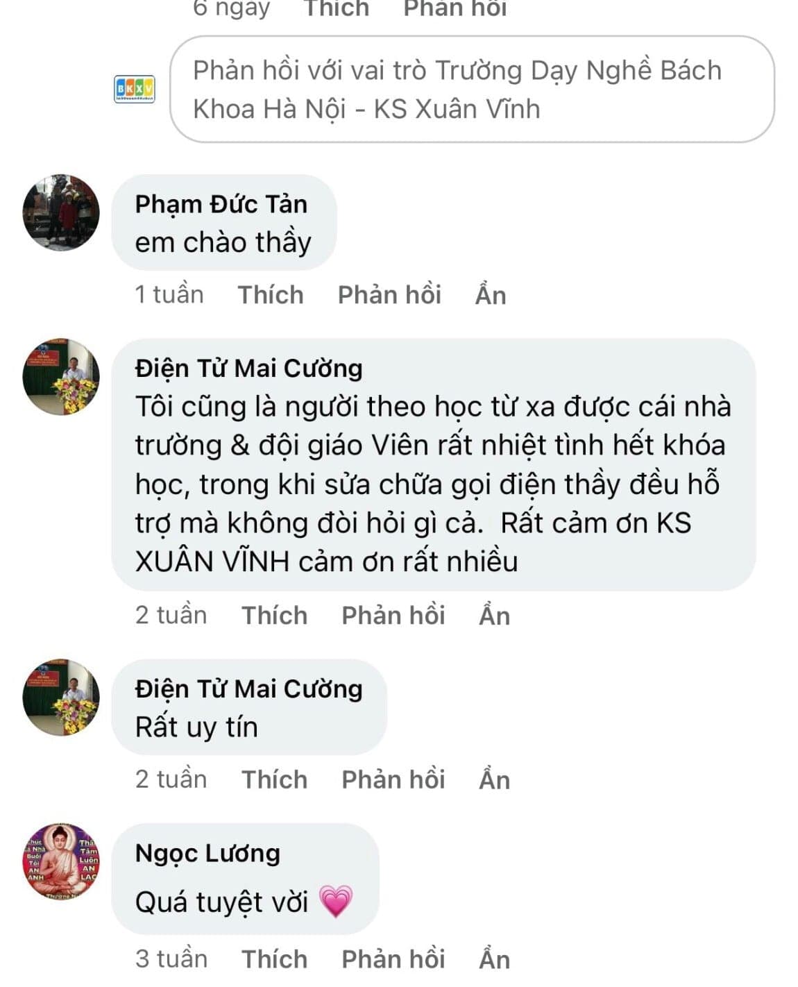 Bình luận của học viên học từ xa: nhà trường và giáo viên nhiệt tình, gọi điện lúc nào cũng được hỗ trợ